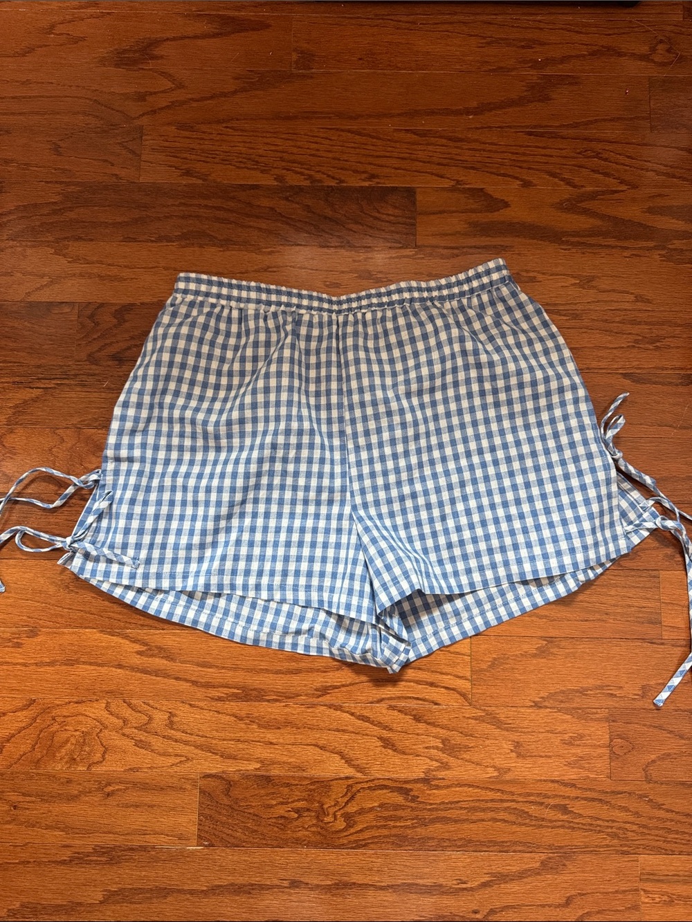 Light Blue Gingham High-Waist Tie-Side Women's Shorts